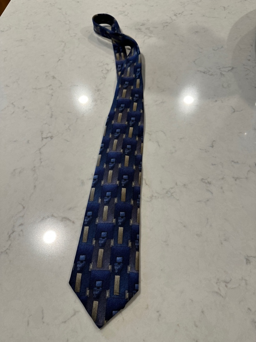 Jimmy V Men's Navy Patterned Silk Tie with Slate Accents
